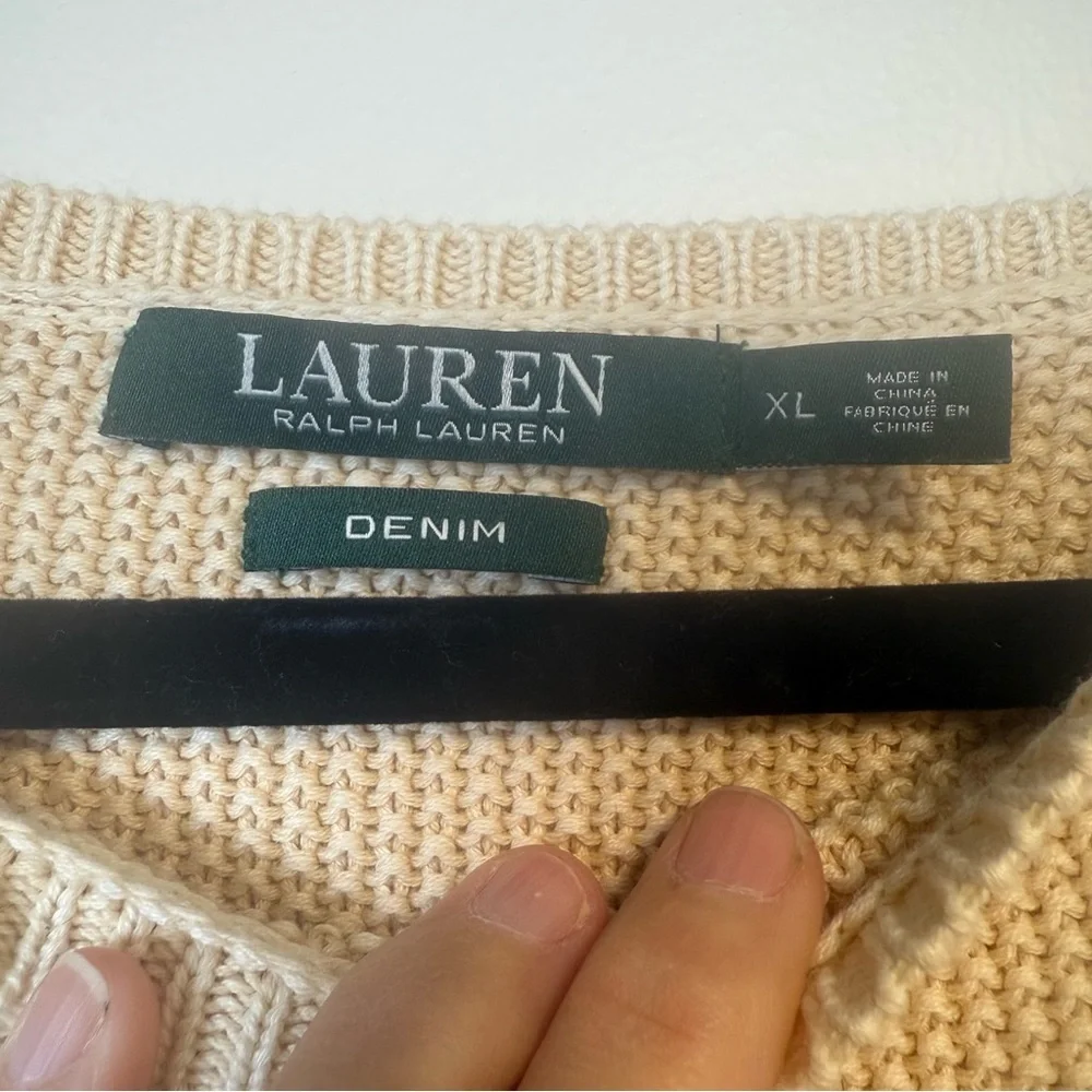 Lauren Ralph Lauren Cream Nubby Knit‎ Pullover 100% Cotton Sweater Size XL